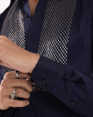 Full Sleeve Shirt for Special Occasions – Blue Arva Glazing Grey by Paarsh