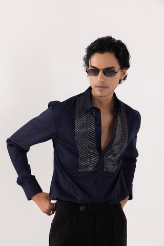 Full Sleeve Shirt for Special Occasions – Blue Arva Glazing Grey by Paarsh