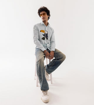 Full Sleeve Shirt for Special Occasions – Blue Arva Toucan by Paarsh