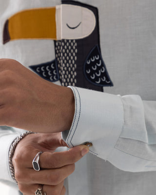 Full Sleeve Shirt for Special Occasions – Blue Arva Toucan by Paarsh