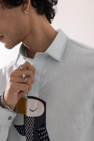 Full Sleeve Shirt for Special Occasions – Blue Arva Toucan by Paarsh