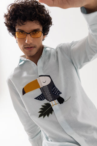 Full Sleeve Shirt for Special Occasions – Blue Arva Toucan by Paarsh