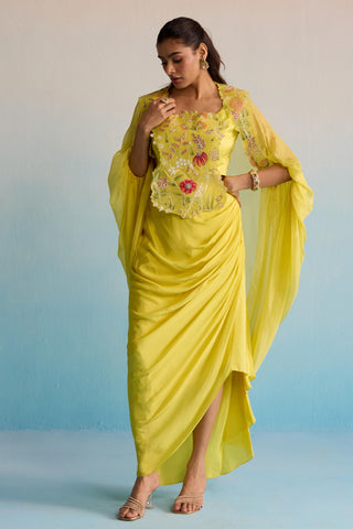 Yellow bahaar buttercup breeze cape with skirt
