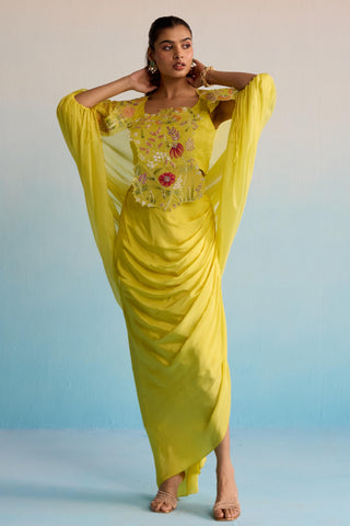 Yellow bahaar buttercup breeze cape with skirt