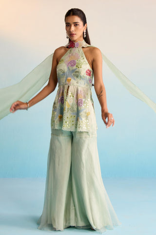 Green bahaar ocean breeze sharara set