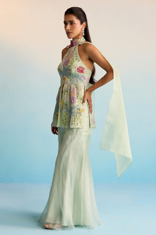 Green bahaar ocean breeze sharara set