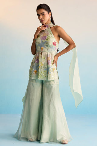 Green bahaar ocean breeze sharara set