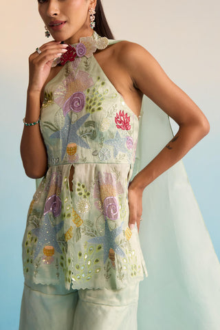 Green bahaar ocean breeze sharara set