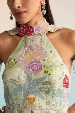 Green bahaar ocean breeze sharara set