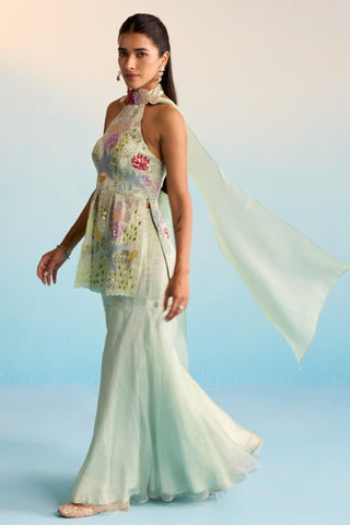 Green bahaar ocean breeze sharara set