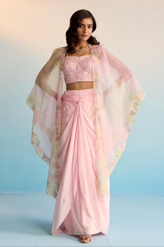 Pink bahaar vireya cape with skirt