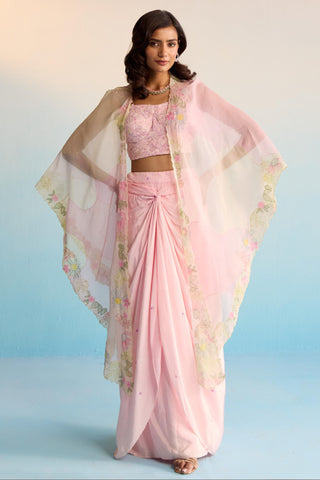 Pink bahaar vireya cape with skirt