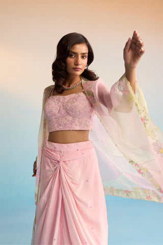 Pink bahaar vireya cape with skirt