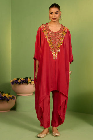 Red bahaar moraya kaftan set
