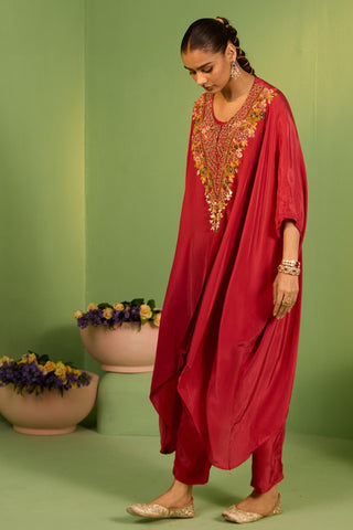 Red bahaar moraya kaftan set