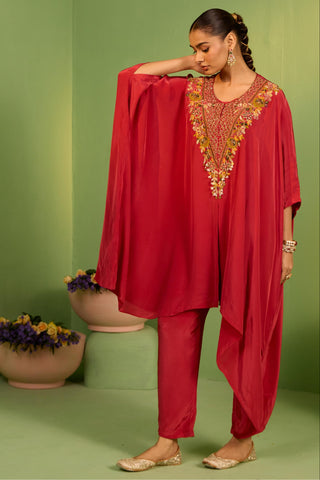 Red bahaar moraya kaftan set