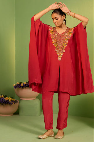 Red bahaar moraya kaftan set