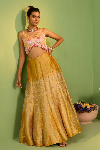 Yellow bahaar noori lehenga set