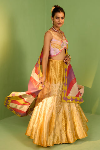 Yellow bahaar noori lehenga set