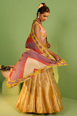 Yellow bahaar noori lehenga set