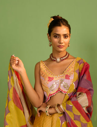 Yellow bahaar noori lehenga set