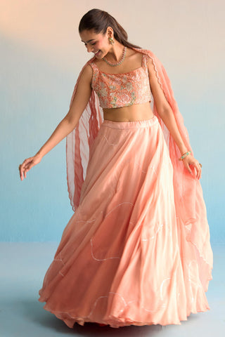 Peach bahaar dalia lehenga set