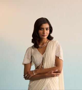 Ivory bahaar aurore pristine pre-draped saree