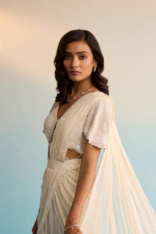 Ivory bahaar aurore pristine pre-draped saree