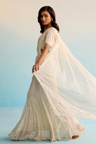 Ivory bahaar aurore pristine pre-draped saree