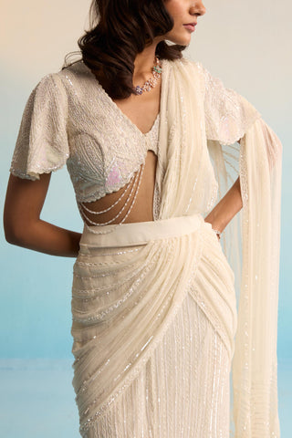 Ivory bahaar aurore pristine pre-draped saree