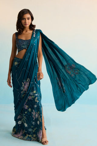 Blue bahaar elira pre-draped saree