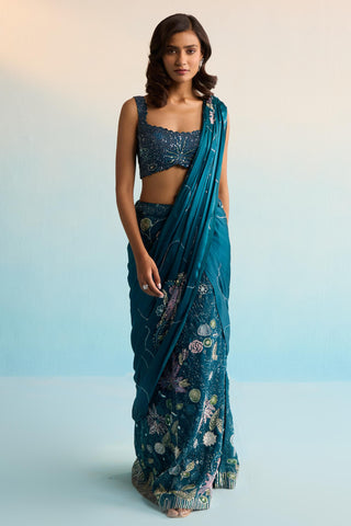 Blue bahaar elira pre-draped saree