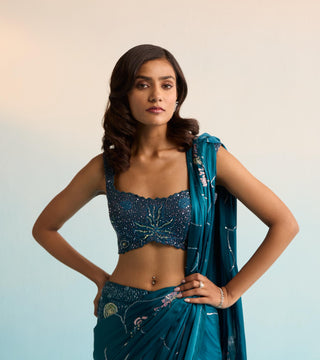 Blue bahaar elira pre-draped saree
