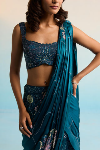 Blue bahaar elira pre-draped saree