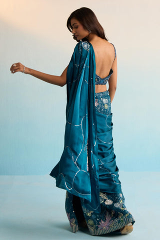 Blue bahaar elira pre-draped saree