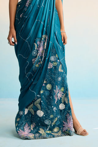 Blue bahaar elira pre-draped saree