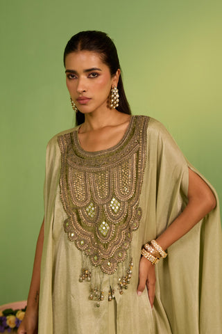 Green bahaar henha kaftan set