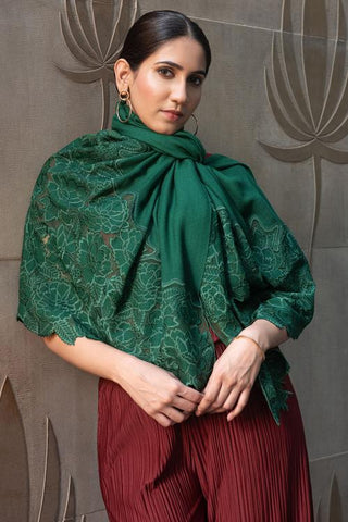 Stole Indian Wedding - Green Rose Dream Wool Silk by Mauli