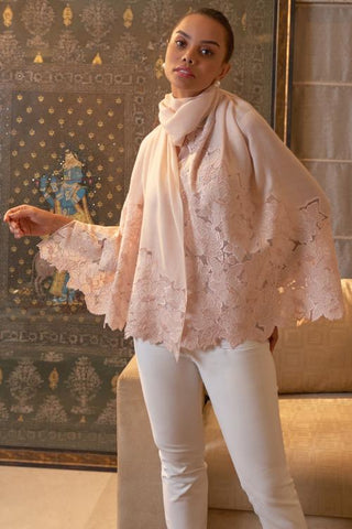 Stole Indian Wedding - Ivory Rose Dream Wool Silk by Mauli