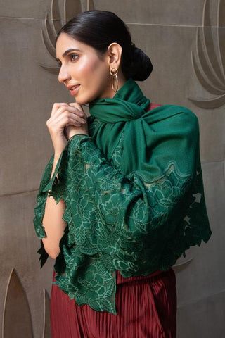 Stole Indian Wedding - Green Rose Dream Wool Silk by Mauli