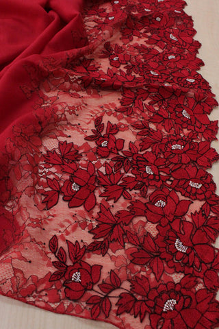 Stole Indian Wedding Wear - Red Rose Filigree Wool Silk by Mauli