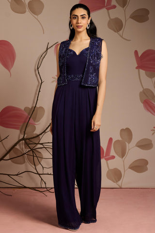 Blue aster under bloom jumpsuit set