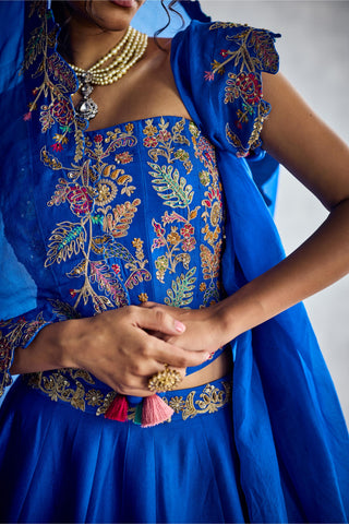 Blue forever vows floral embroidery lehenga set