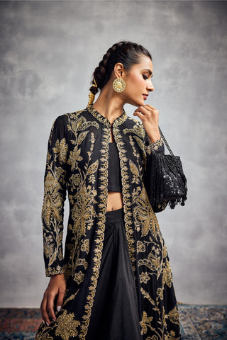 Black forever vows featuring gold embroidery jacket set