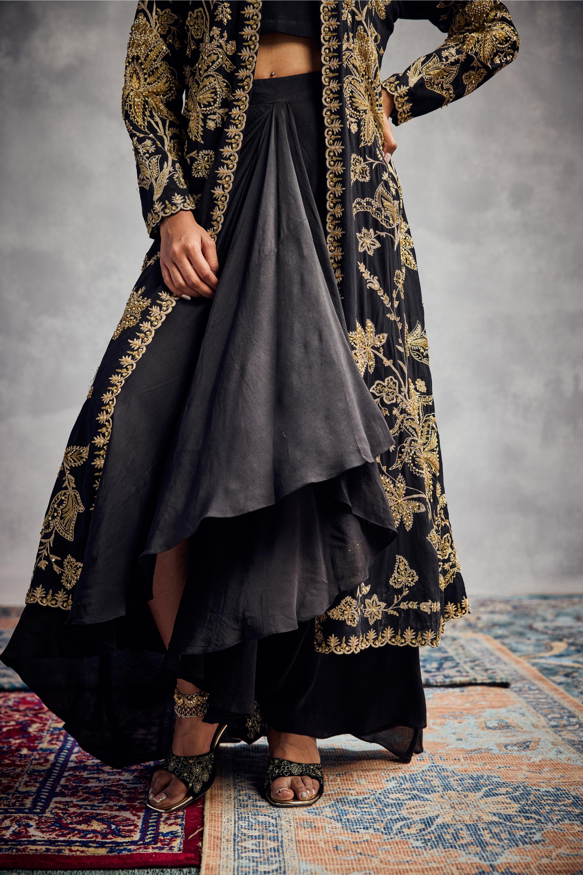 Black forever vows featuring gold embroidery jacket set - Aman Takyar | Mrs. G m / Black / women Black forever vows featuring gold embroidery jacket set - Aman Takyar | Mrs. G m / Black / women