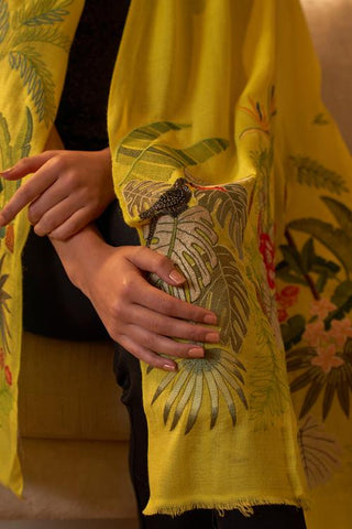 Stole Indian Wedding Wear - Yellow Toucan Day Fine Merino Wool by Mauli