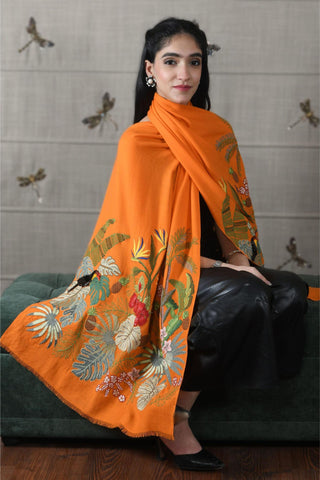 Stole Indian Wedding - Orange Toucan's Day Fine Merino Wool by Mauli