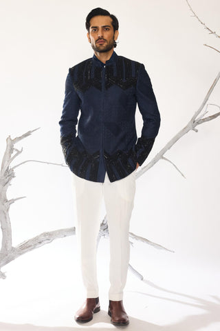 Blue stardust deco crest bandhgala