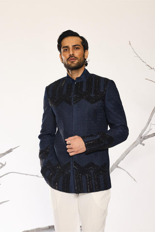 Blue stardust deco crest bandhgala