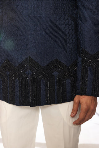 Blue stardust deco crest bandhgala